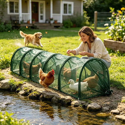 Foldable Chicken Tunnel Outdoor Metal Poultry Run Quick Install Flexible Yard Duck Goose Rabbit Quail Small Pet Enclosure