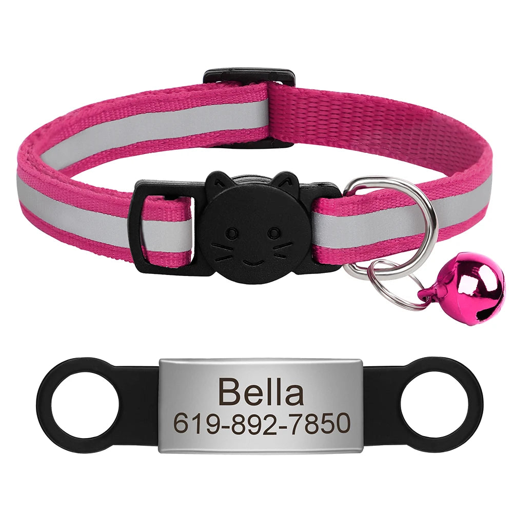 Custom Pet ID Collar for Cats – Reflective Collar with Bell & Engraved Tag