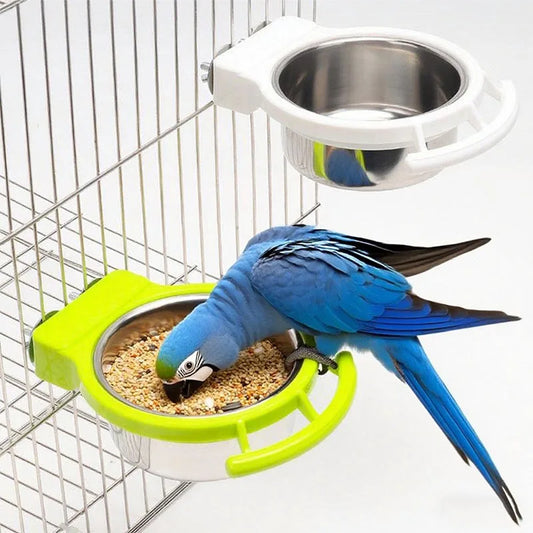 Hanging Stainless Steel Bird Bowl – Food & Water Feeder for Parrots & Cage Birds
