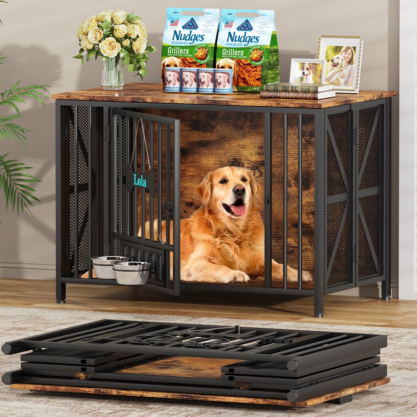 Assembly-Free Dog Kennel – Foldable Furniture-Style Crate for Large Dogs