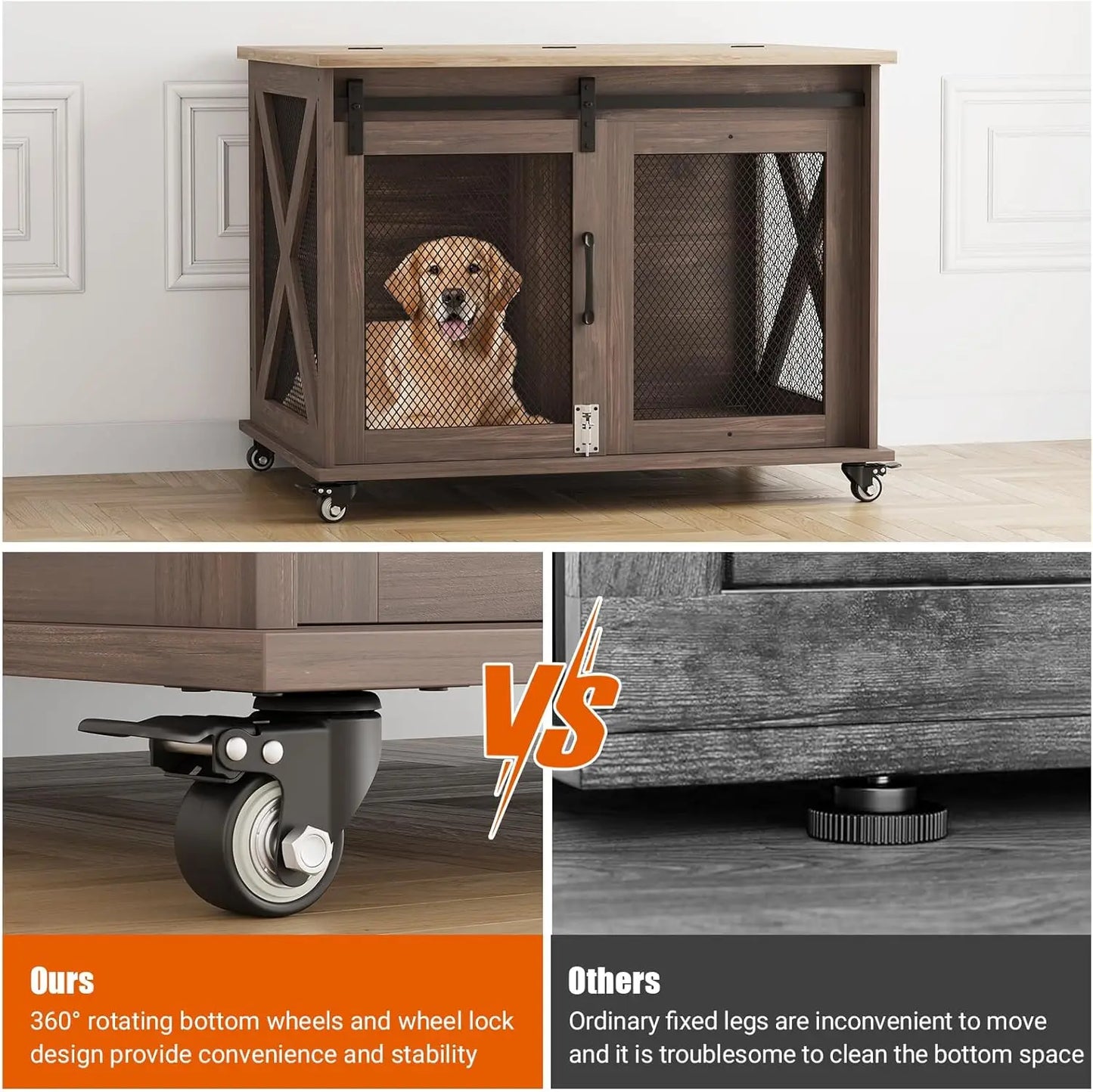 37-Inch Dog Kennel Furniture – Farmhouse Style Crate with Barn Door Design