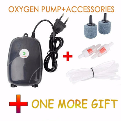 Fish Tank Air Compressor – Mini Single/Double Outlet Oxygen Pump with Accessories (3W/5W)