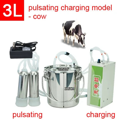 3L/5L Milking Machine Milker Automatic Electric & Pulsating for Farm Cows Goats Sheep Vacuum Pump Stainless Steel Milker Bucket