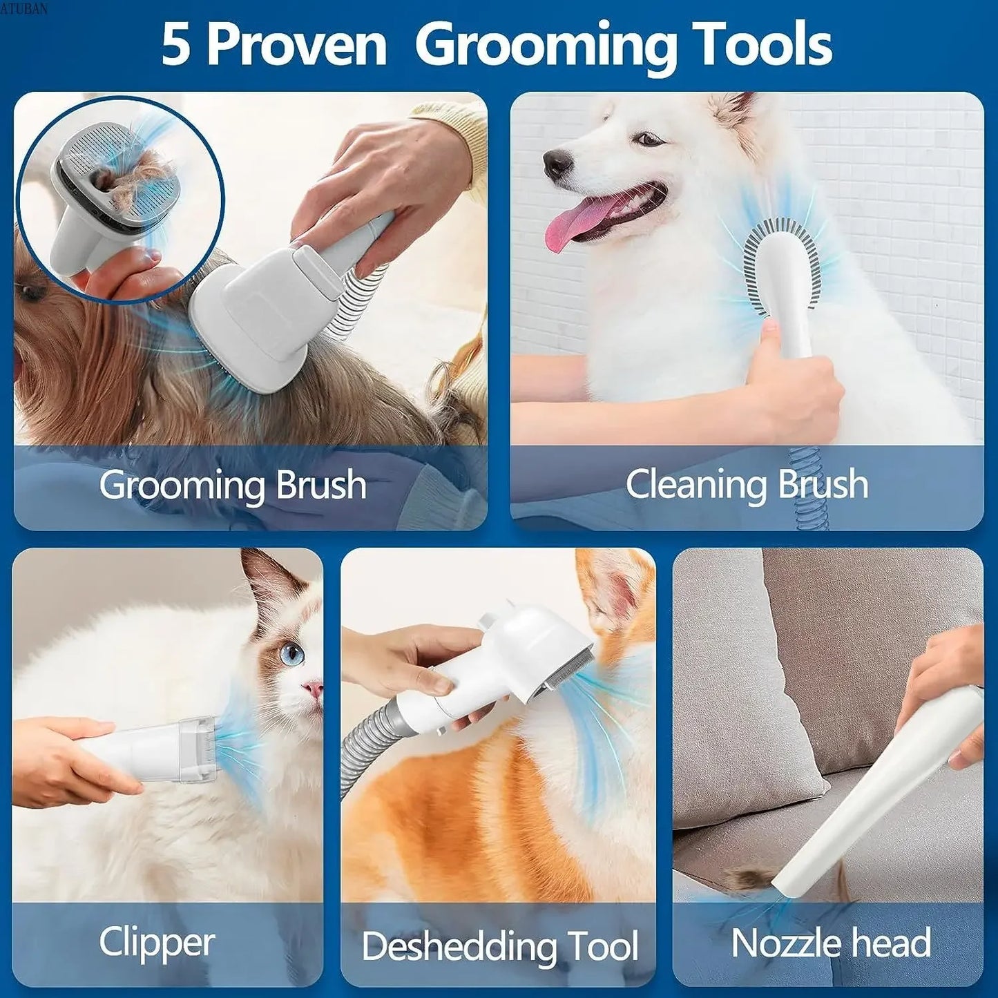 Pet Hair Vacuum Grooming System – 2.3L Dust Cup for Dogs & Cats