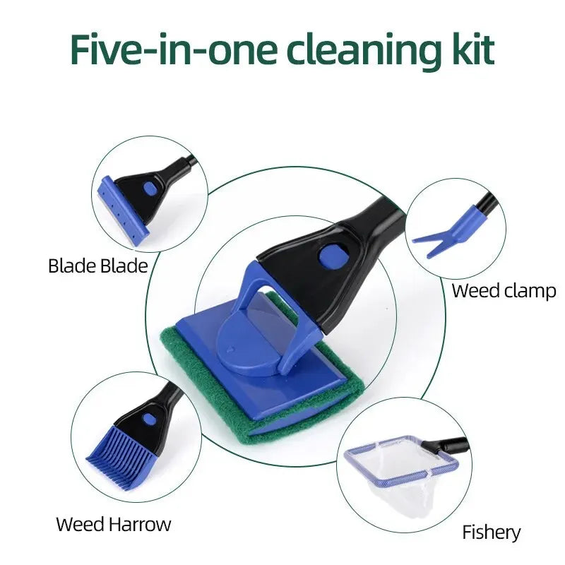 5-in-1 Aquarium Cleaning Accessories – Fish Tank Scraper & Glass Cleaning Brush