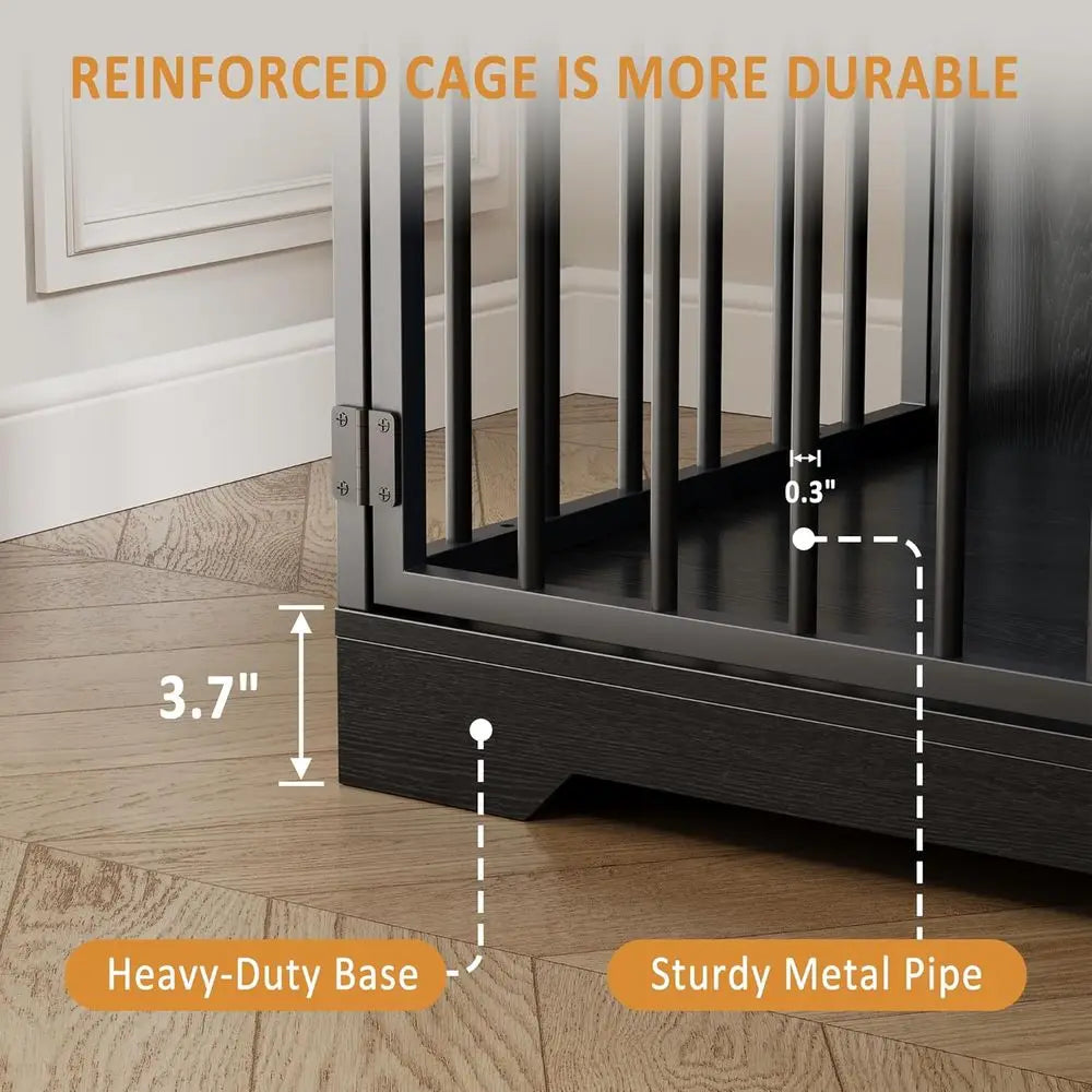 48'' Dog Crate Furniture, Farmhouse Heavy Duty Dog Kennel with Bowl & Storage Drawers, Medium Dog Cage End Table for Small Mediu