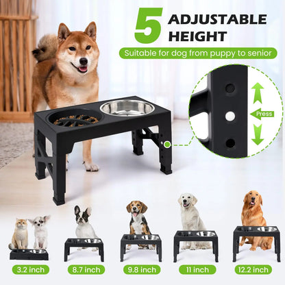 Elevated Dog Feeding Station – Height-Adjustable Stand with Food & Water Bowls