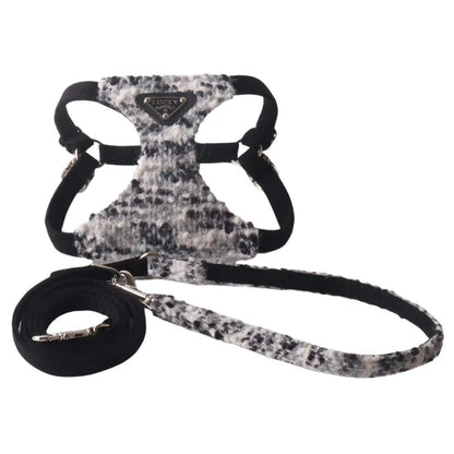 Adjustable Tweed Knit Dog Harness & Leash Set for Small Dogs