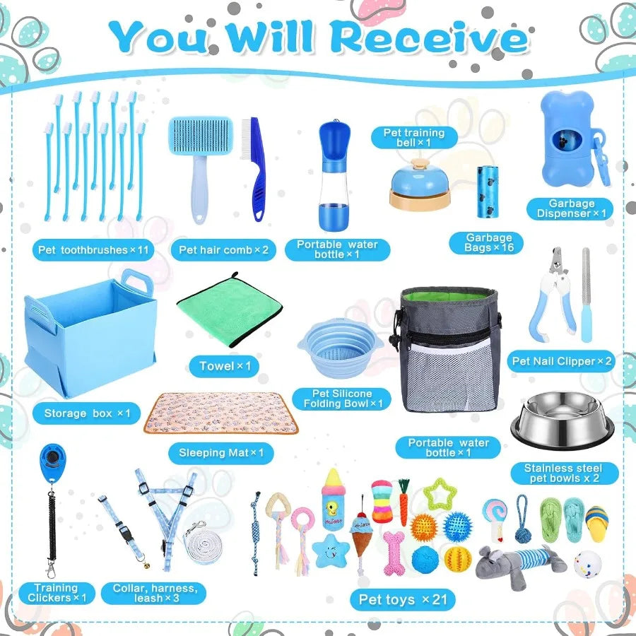 All-in-One Puppy Care Kit – 65PCS Small Dog Essentials & Accessories Set