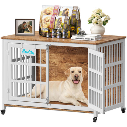 Dog Kennel Furniture with Casters – Multi-Use TV Stand & Side Table Crate