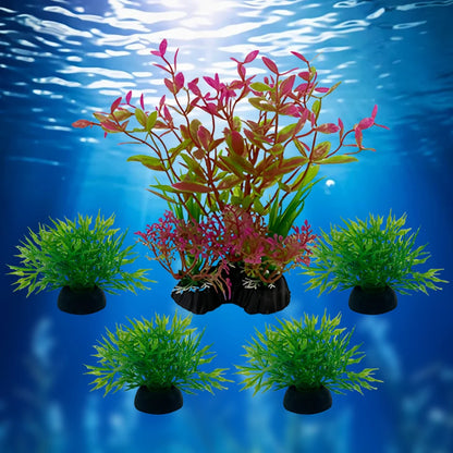 Fish Tank Plastic Plants – Simulation Aquarium Grass Ornaments (5PCS)