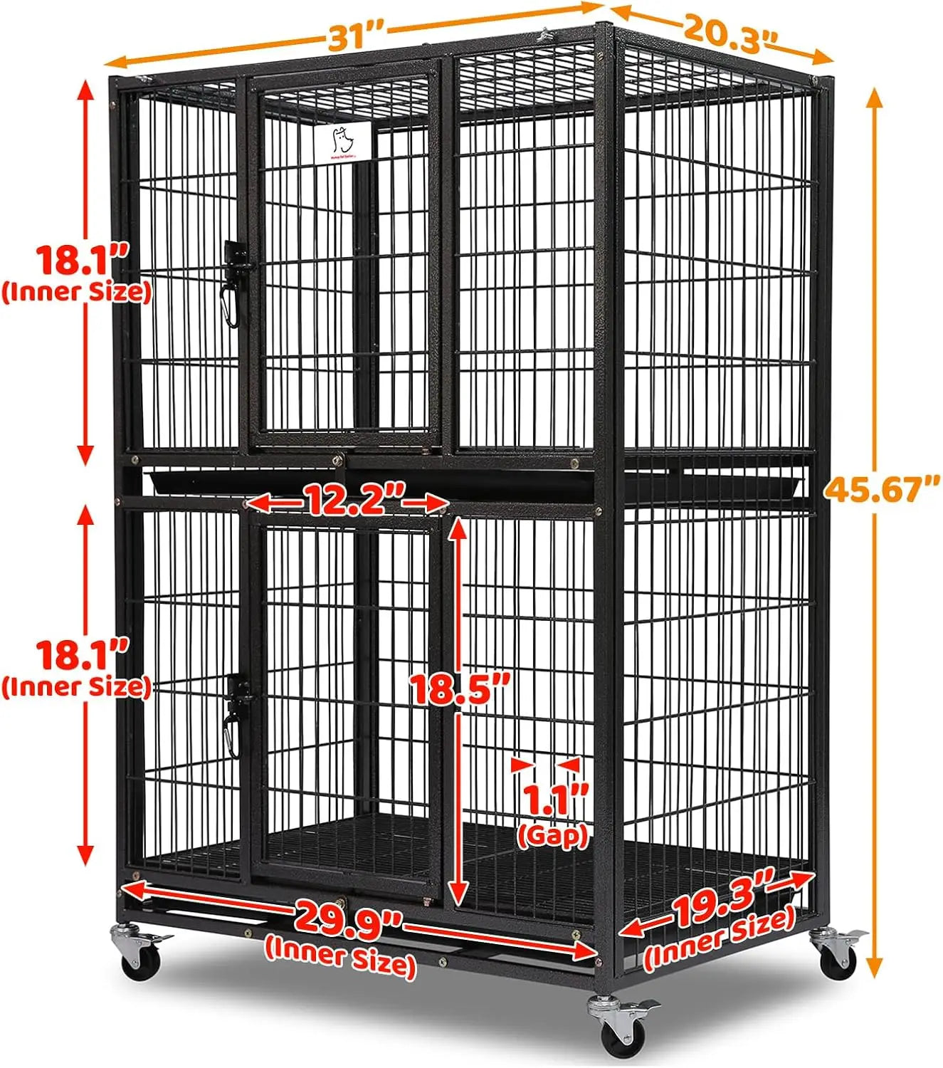 Two-Story Dog Crate – Secure Indoor Kennel for Small Dogs with Lockable Wheels**
