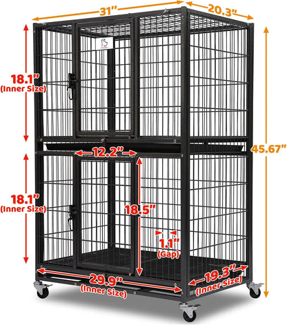 Two-Story Dog Crate – Secure Indoor Kennel for Small Dogs with Lockable Wheels**