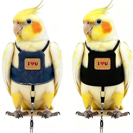 2PCS Parrot Walking Harness – Adjustable Outdoor Flight Leash with Decorative Wings