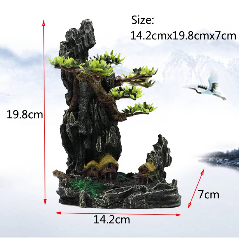 Fish Tank Rockery Ornament – Resin Mountain & Tree Aquascape Decor
