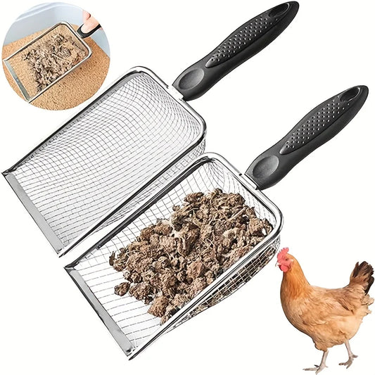 Poultry Coop Litter Scoop – Durable Stainless Steel Mesh Shovel for Easy Cleaning