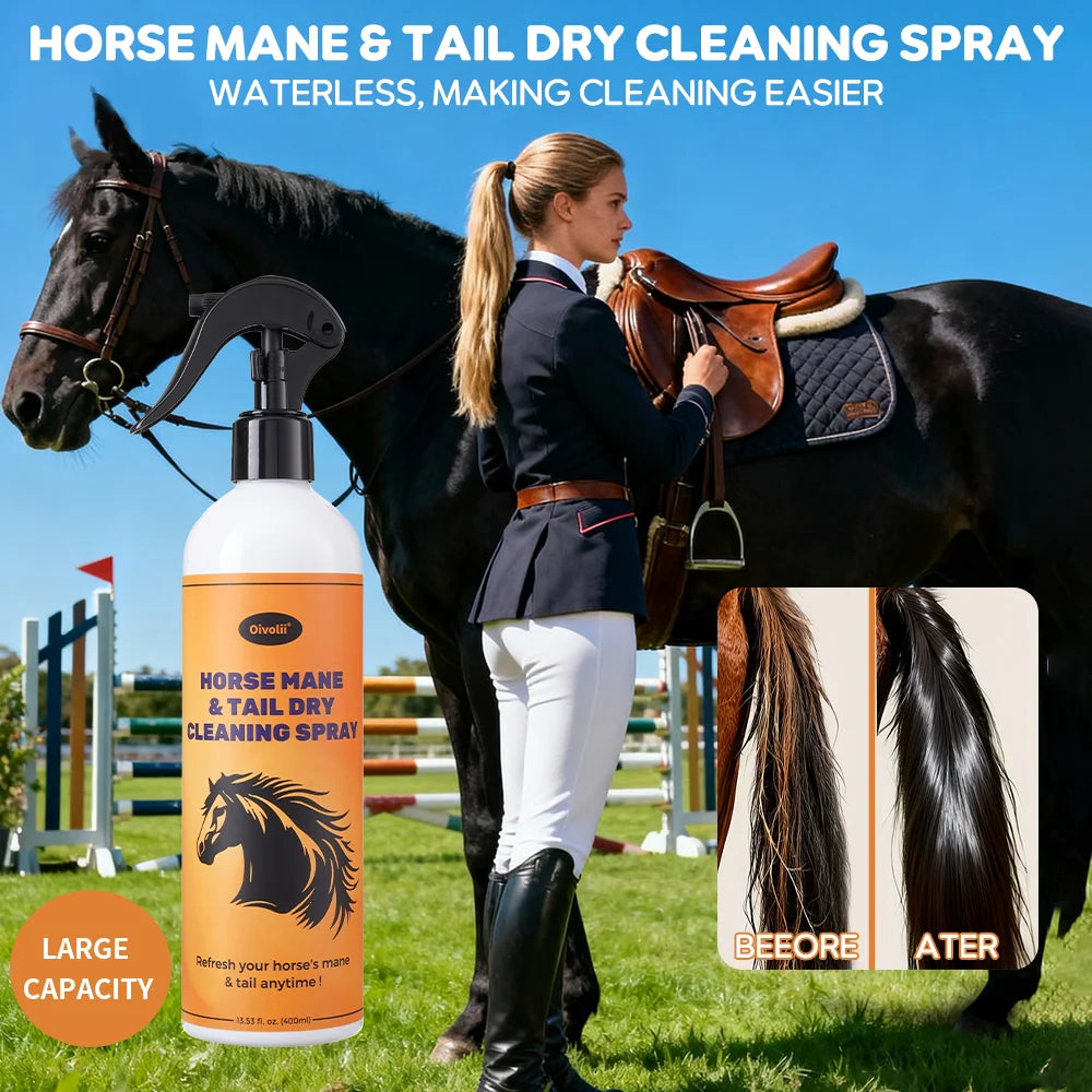 Horse Mane Tail Spray Waterless Shampoo No Rinse Cleaning Detangling Smooth Shiny Horse Coat Grooming Spray for Daily Care
