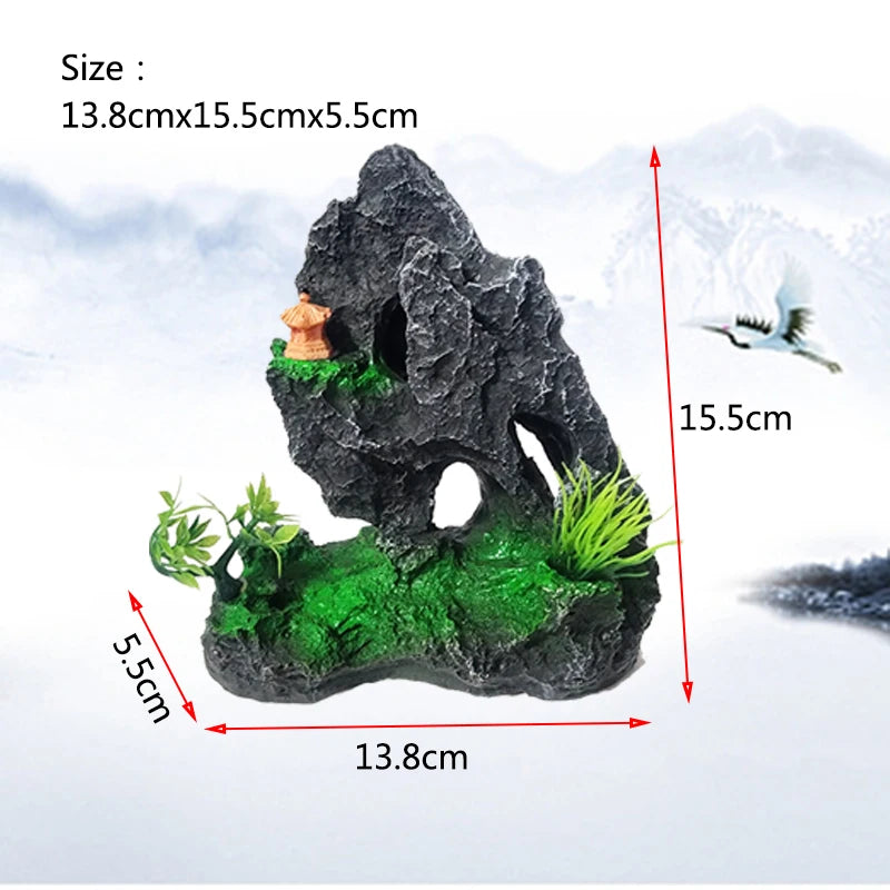 Fish Tank Rockery Ornament – Resin Mountain & Tree Aquascape Decor