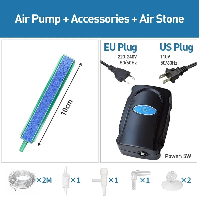 Fish Tank Bubble Pump – Silent 5W Aquarium Air Pump for Oxygenation