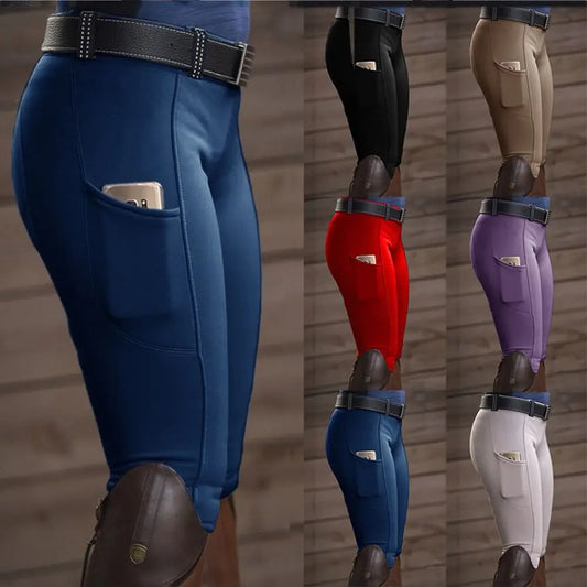 Anti-pilling Equestrian Pants Hip Lift Elastic Horse Racing Trousers Skinny with Phone Pocket Sports Leggings Horses Accessories