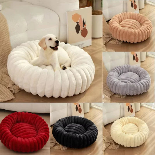 Warm Round Pet Bed for Medium Dogs & Cats – Fluffy Plush Sleeping Nest