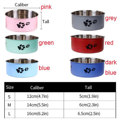 Stainless Steel Pet Food Bowl – Cartoon Footprint Anti-Slip Dog Bowl