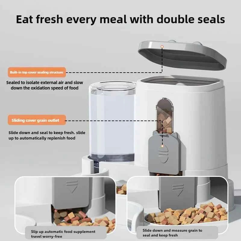 Cat Bowl Automatic Feeder with Spill Proof Design with Water Fountain Pet Food Dispenser for Small Medium Large Cats Dogs