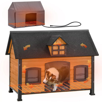 Outdoor Insulated Dog Shelter – Heated Doghouse with Metal Anti-Chew Frame