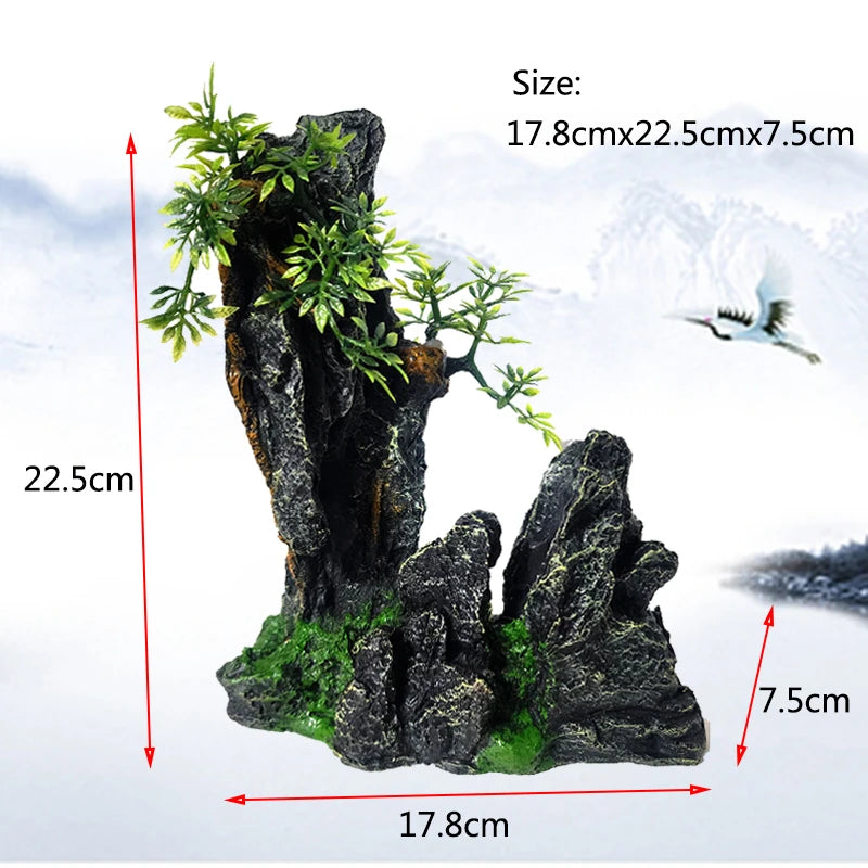 Fish Tank Rockery Ornament – Resin Mountain & Tree Aquascape Decor