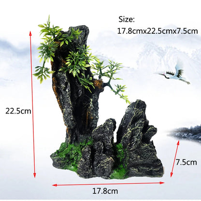 Fish Tank Rockery Ornament – Resin Mountain & Tree Aquascape Decor
