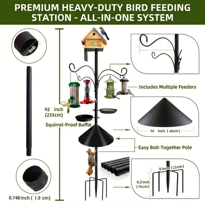 Heavy Duty Bird Feeding Station – 92-Inch Pole with Squirrel Baffle & Hooks